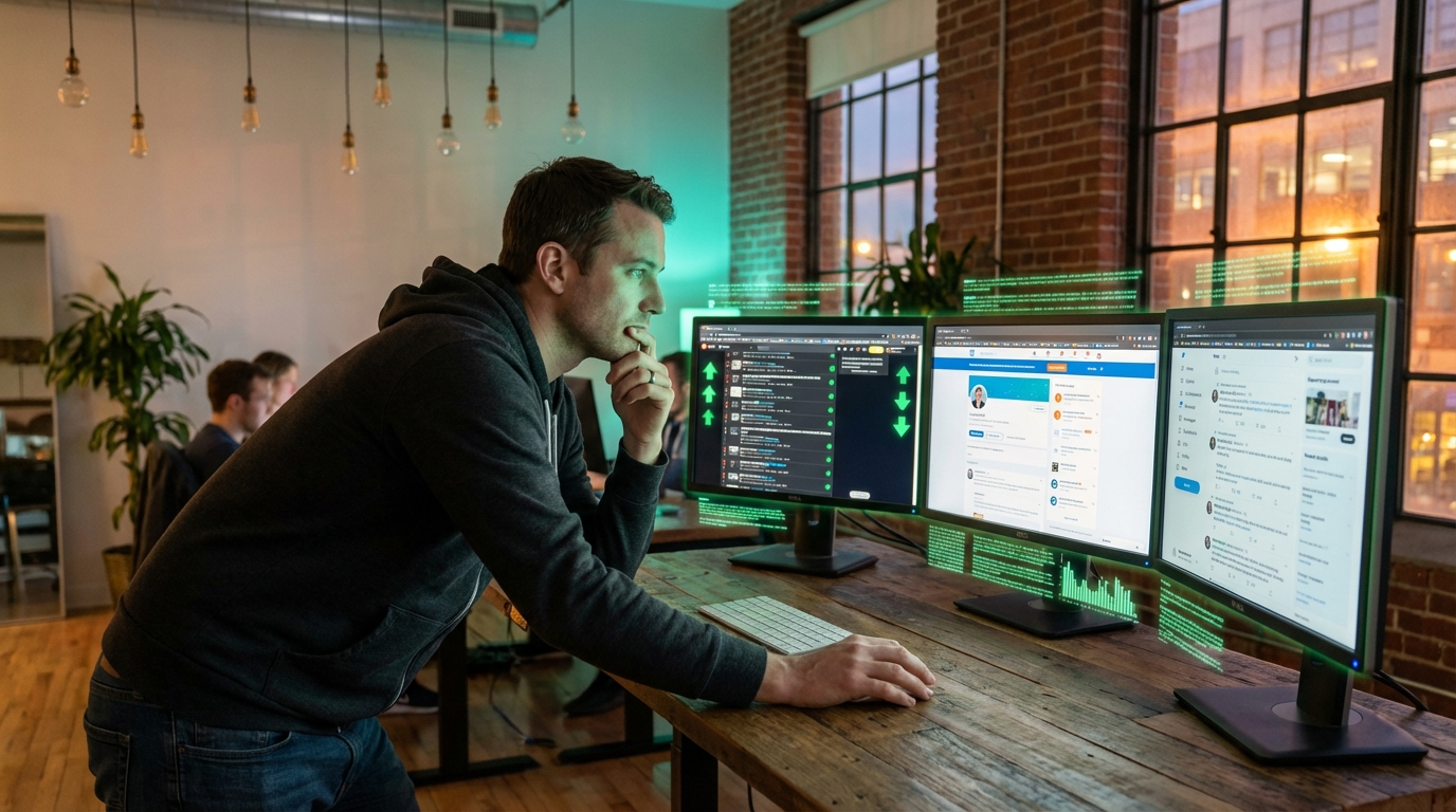 Founder finding potential customers online through intent-based social media monitoring